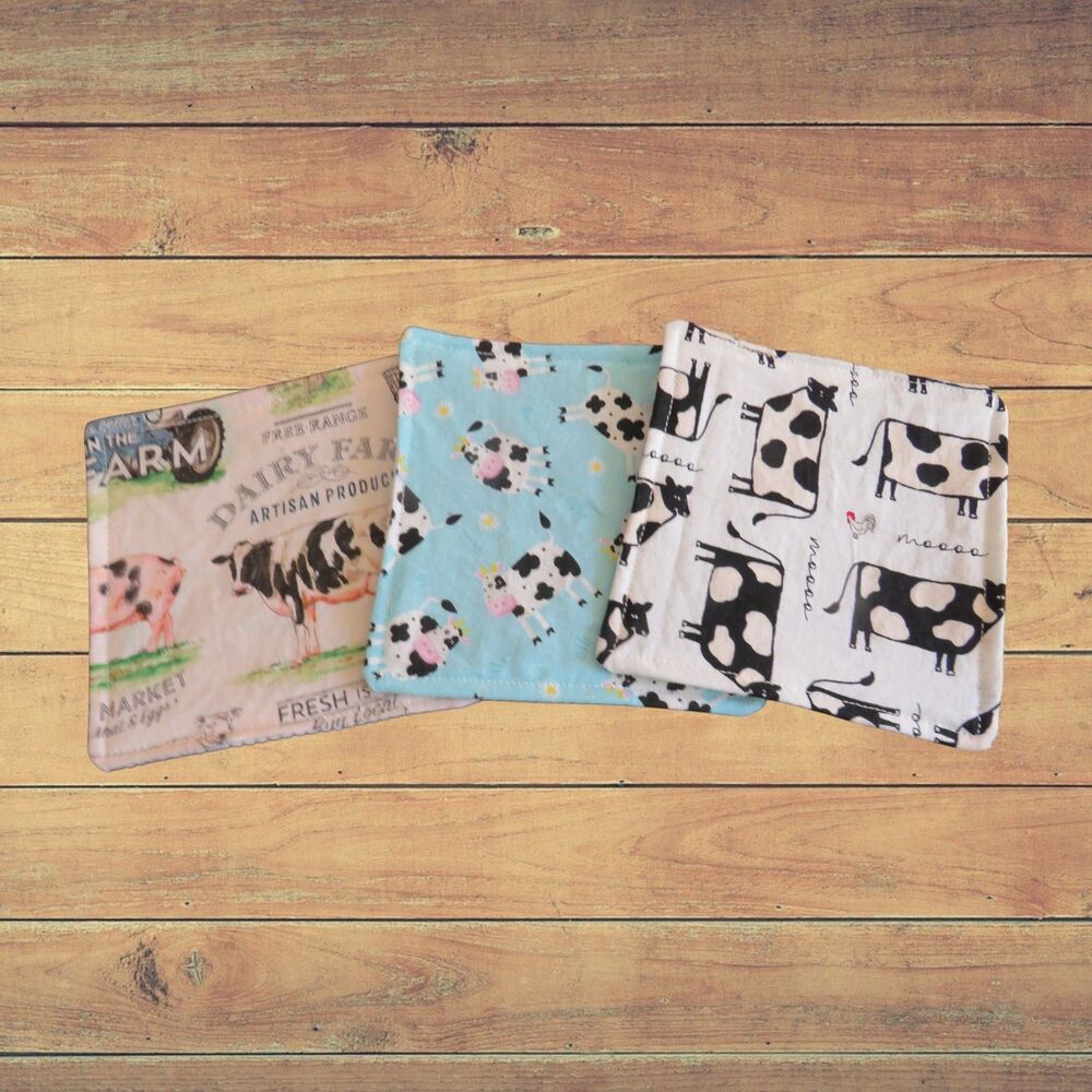 Cow Fabric Jar Grippers: Handmade Lid Opener Set of 3
